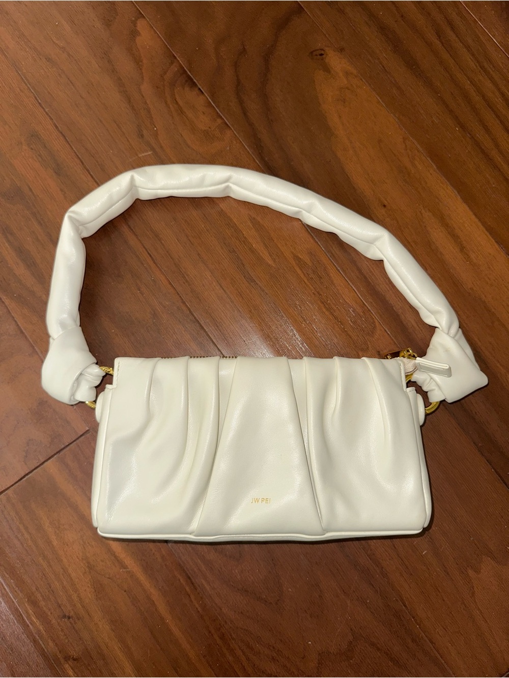 JW PEI Cream Pleated Shoulder Bag with Padded Strap